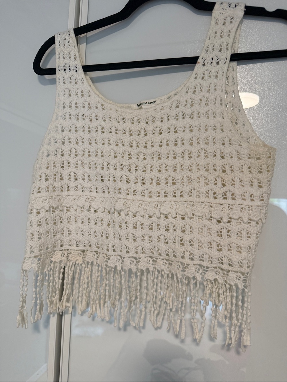 Cream Crochet Fringe Crop Tank